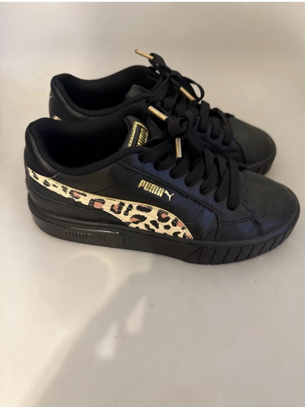 Puma Black Sneakers with Leopard Formstrip and Gold Accents